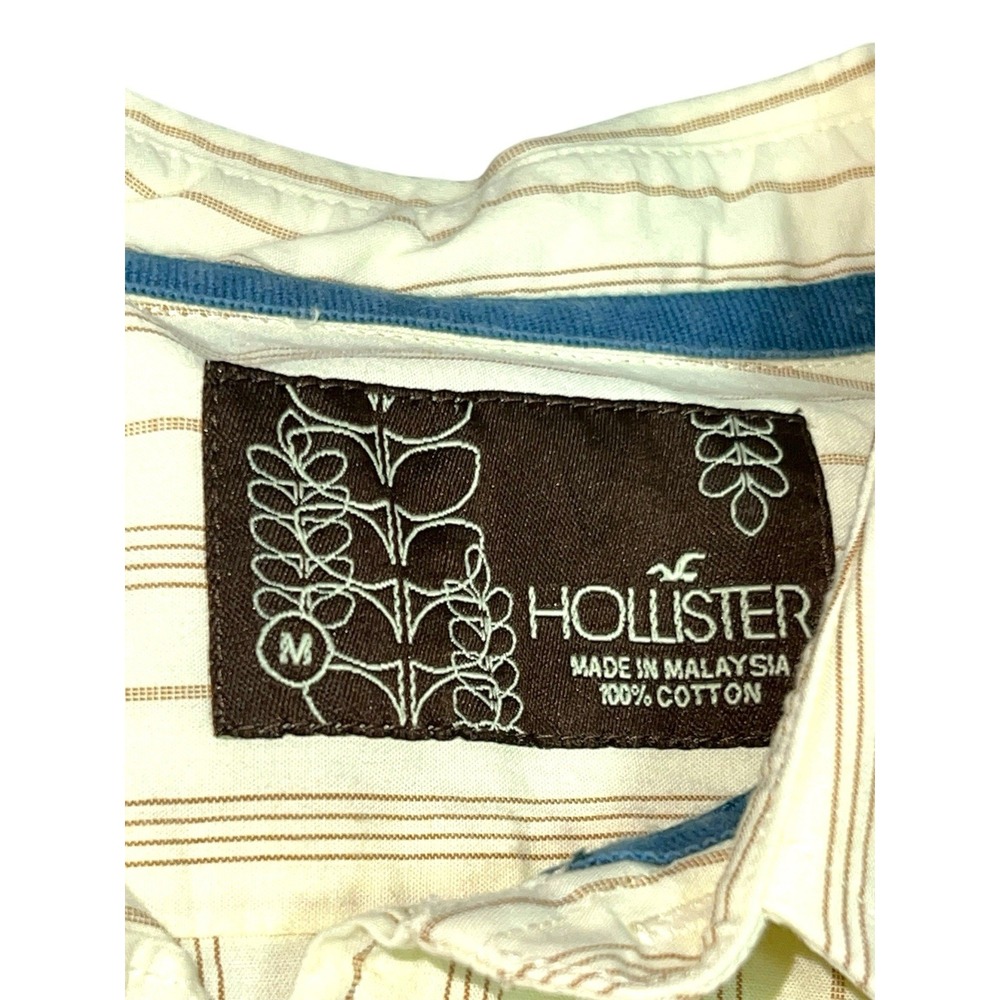 Hollister Shirt Mens Medium Button Down Yellow Pocket Logo Preppy Cotton Long SL - Picture 5 of 7